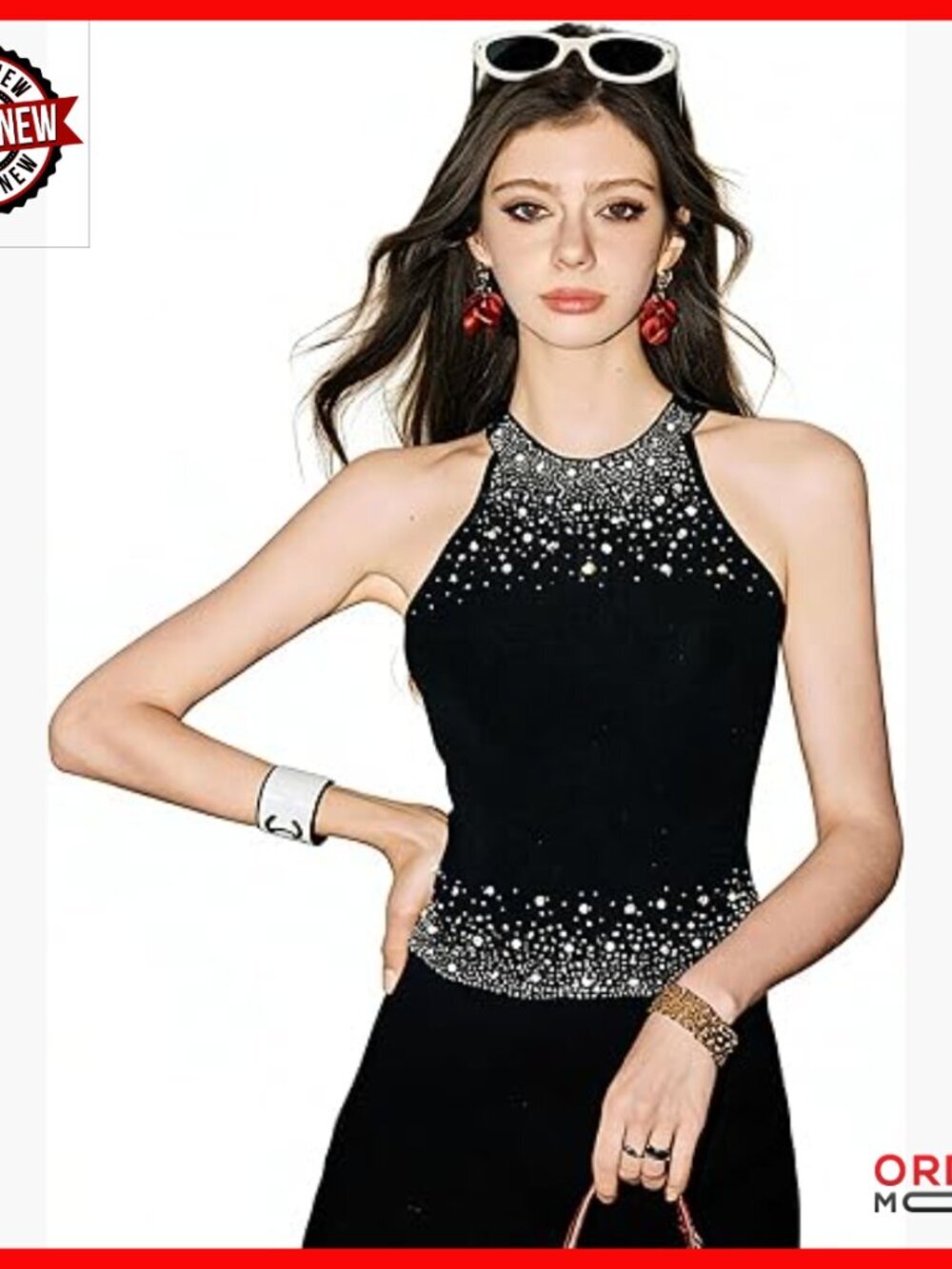 Sexy Sparkling Halter Camisole Top Sleeveless Stretchy Knit Party Essential